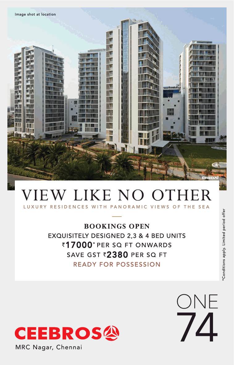 Ceebros One 74 is now ready for possession in Chennai Update